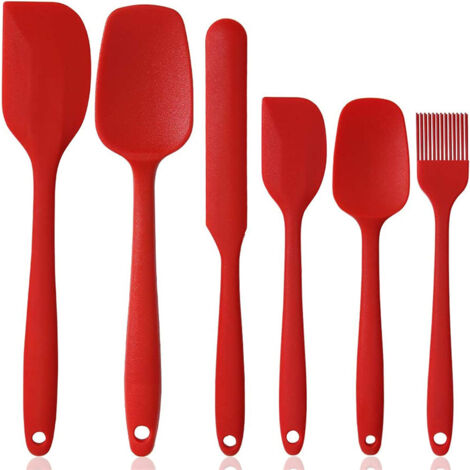 Ensemble de 6 spatules en silicone résistantes à la chaleur, couleur rouge, avec sac OPP