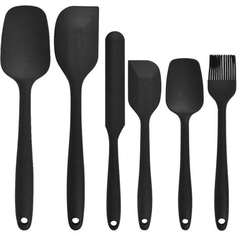 Ensemble de 6 spatules souples en silicone noir antiadhésif avec pinceau pour la pâtisserie