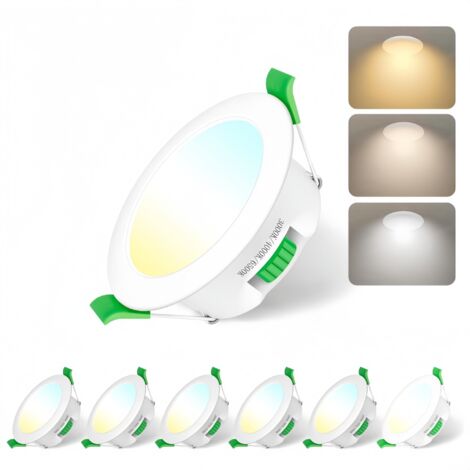 Ensemble de 6 spots LED intégrés, Ackerman, 7W, dimmable, température de couleur réglable, Soustraits, 3000K/4000K/6500K, IP44, 29.1x94.5mm, Blanc