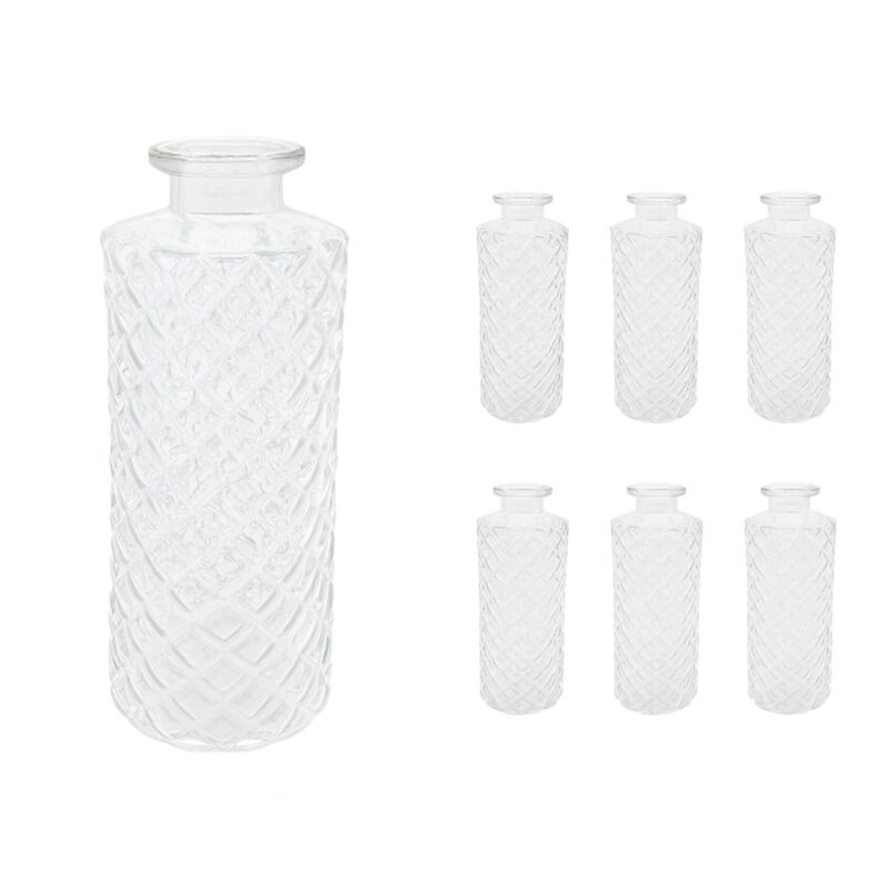 Relaxdays, set de 6 vases, motif losange, vintage, en verre, H x D : 13 x 5 cm, mini-vases décoratifs transparents