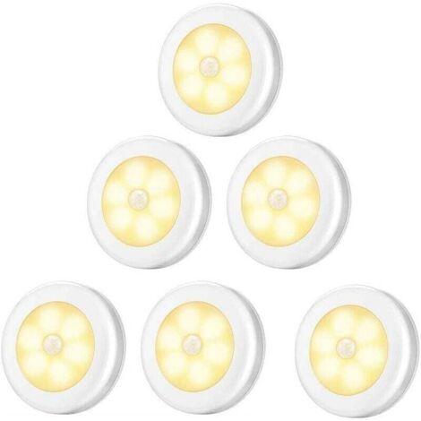 Ensemble de 6 veilleuses intelligentes de chevet à détecteur de présence humaine blanc chaud C2723, adapté à l'éclairage et à la décoration intérieure et extérieure.
