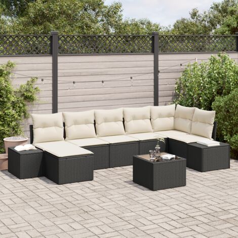 Ensemble de 7 canapés de jardin avec coussins en rotin poly marron vidaXL