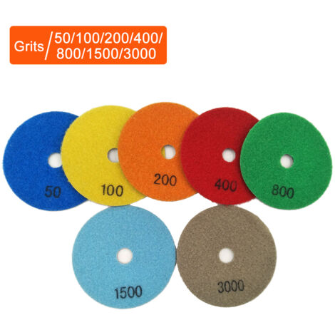 Ensemble de 7 disques de polissage diamantés de 10 cm (4 pouces) pour granit, béton et marbre, utilisables à sec ou à l'eau.
