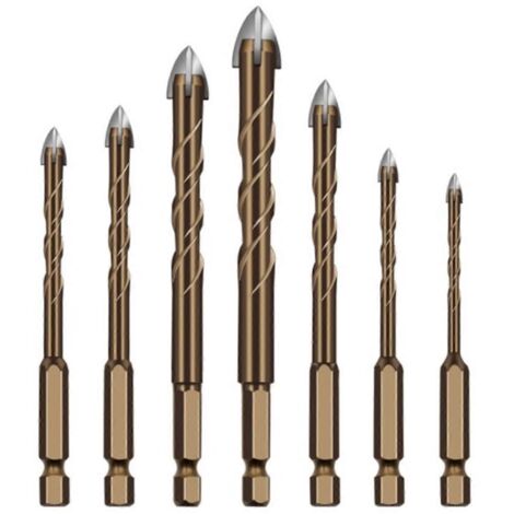 Ensemble de 7 forets Phillips et hexagonaux pour carrelage, adaptés au perçage du verre, du béton et de la céramique - forets en carbure, tailles 3-12 mm.