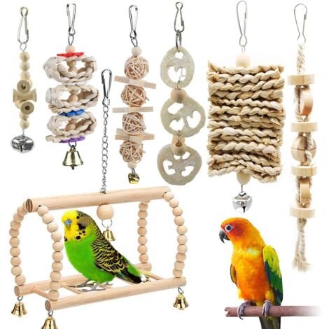 Ensemble de 7 jouets à mâcher pour oiseaux, perroquets, perruches, perruches ondulées, maca