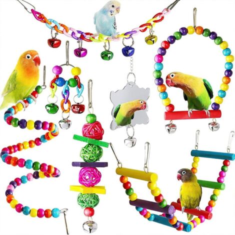 Ensemble de 7 jouets pour perroquet modèle 2, comprenant échelle, balançoire et accessoires de jeu