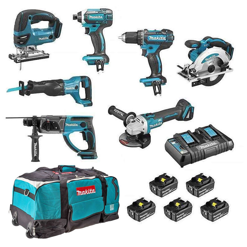 Combopack de 7 outils MAKITA DLX7013PT1 - 18V LXT - 5x5,0 Ah - Dans sac à roulettes
