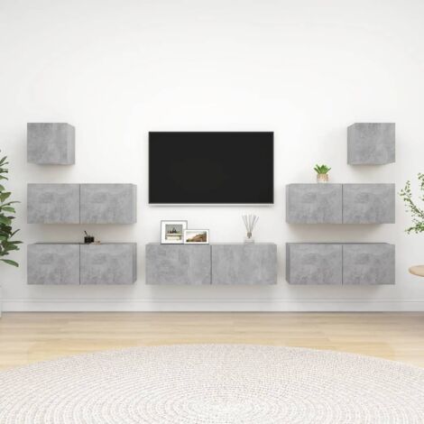 Ensemble de 7 meuble TV - Armoire Télévision Moderne  Banc TV Gris béton Aggloméré -FR75370
