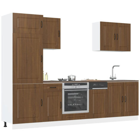 Ensemble de 7 meubles de cuisine en bois d'ingénierie "Kalmar" en chêne brun vidaXL
