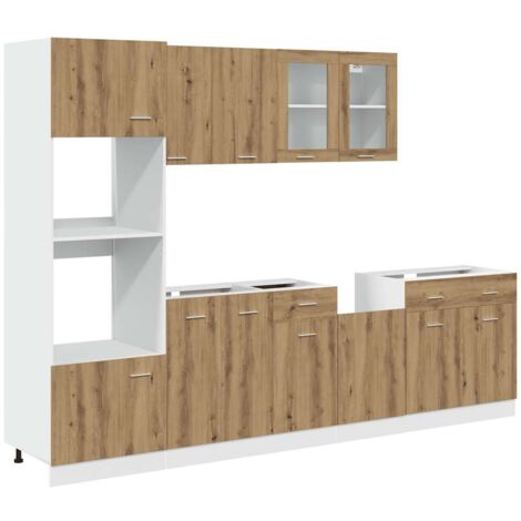 Ensemble de 7 meubles de cuisine  Meuble de cuisine "Lyon" en chêne artisanal