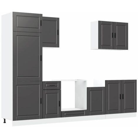 Ensemble de 7 meubles de cuisine  Meuble de cuisine "Porto" en bois d'ingénierie noir