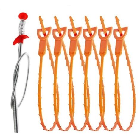 Ensemble de 7 pièces Outils de déboucheur pour tuyaux plus fins , déboucheur d'évier en plastiquecuisine, évier de salle de bain(argent)