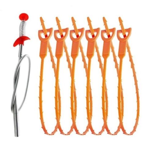 Ensemble de 7 pièces Outils de déboucheur pour tuyaux plus fins , déboucheur d'évier en plastiquecuisine, évier de salle de bain(argent)