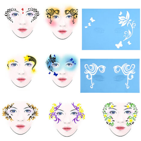 Ensemble de 7 pochoirs réutilisables pour peinture faciale et corporelle, motifs fleurs et papillons
