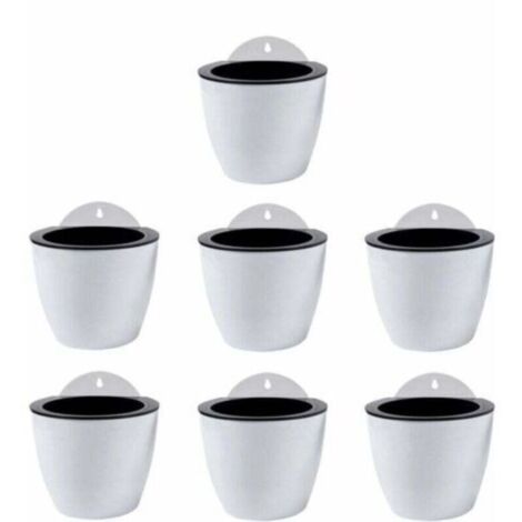 Ensemble de 7 pots de fleurs suspendus à arrosage automatique, décoration murale, pots de fleurs d'intérieur/extérieur, décoration murale/fenêtre en plastique blanc.