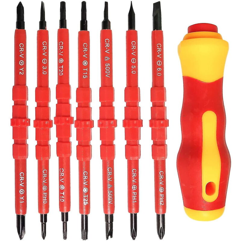 Ensemble de 7 tournevis électriques isolés multifonctions 14 en 1, kit d'outils de réparation d'électricien interchangeable en alliage