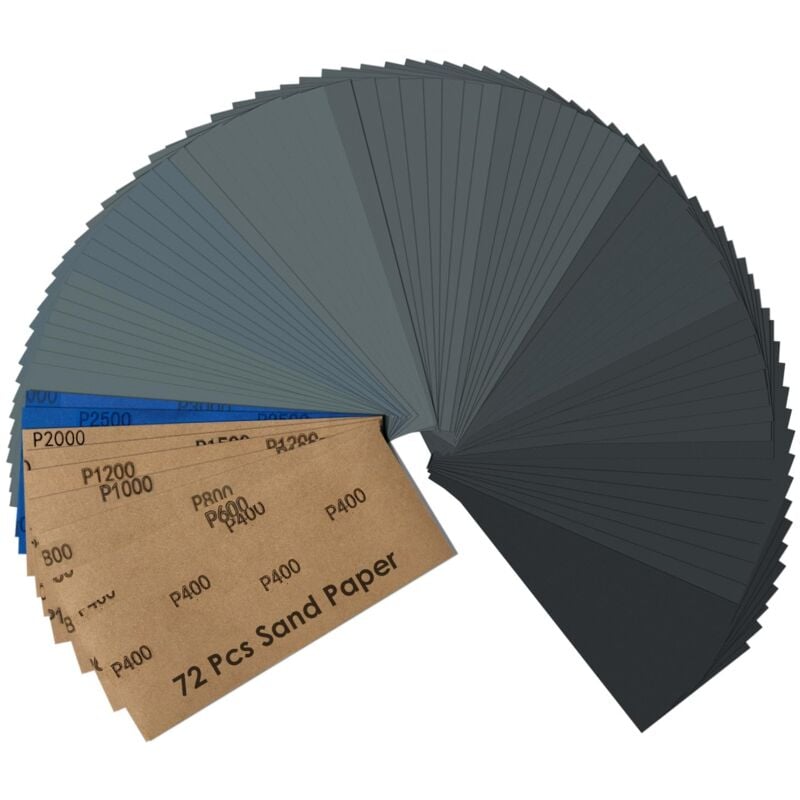Ensemble de 72 pièces de papier abrasif sec et humide 400 600 800 1000 1200 1500 2000 2500 3000 grains pour automobile polissage de meubles en métal