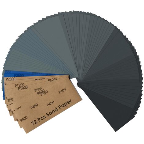Ensemble de 72 pièces de papier abrasif sec et humide 400 600 800 1000 1200 1500 2000 2500 3000 grains pour automobile polissage de meubles en métal