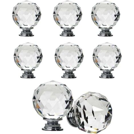 Ensemble de 8 boutons de tiroir en cristal transparent, diamètre 30 mm, pour portes et meubles (40 mm).
