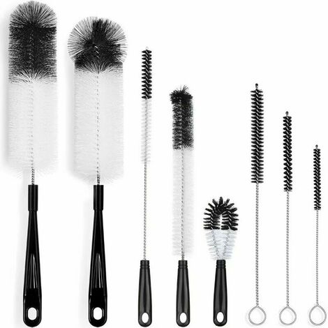 Ensemble de 8 Brosses à Bouteille avec Support de Rangement, Brosses de Nettoyage pour Bouteilles à Col Etroit, Bouteilles d'eau, Biberons, Gobelets, Verres à Boire,Seuçais