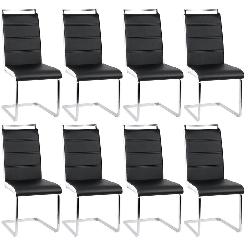 Lot de 8 chaises de salle à manger piètement chromé revêtement synthétique Noir et blanc
