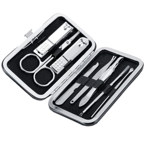Ensemble de 8 Coupe-Ongles en Acier Inoxydable pour Mains et Pieds (Noir)