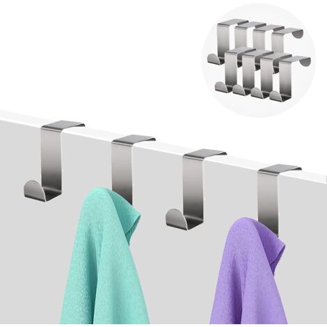 Ensemble de 8 Crochets de Porte, Crochets Réversibles en Acier Inoxydable sur Placard et Tiroir, Crochets de Porte Pour Chambres et Salle de Bain-Fei Yu
