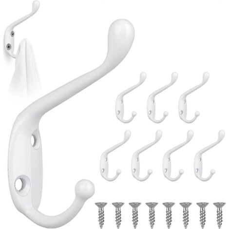 Ensemble de 8 crochets muraux, style vintage, avec vis, blanc