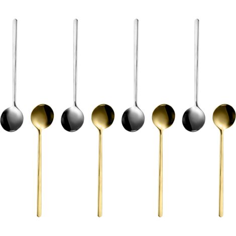 Ensemble de 8 cuillères à expresso et mini-cuillères à café en acier inoxydable, convenant au café, au thé anglais, aux desserts, aux gâteaux, à la crème glacée, au cappuccino, 13,5 cm.