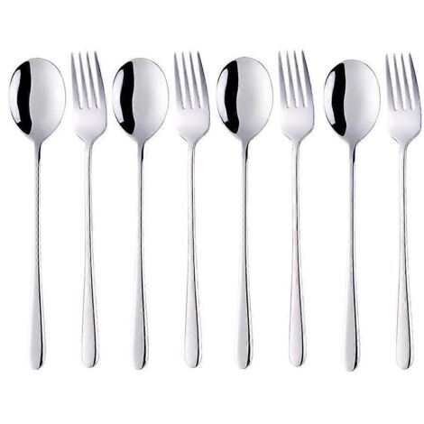 Ensemble de 8 cuillères à soupe et fourchettes de table en acier inoxydable (20244) - Couleur argent.