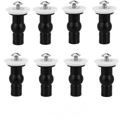 Ensemble de 8 Fixations en Caoutchouc Noir pour Abattant WC avec Charnières - Pièces de Rechange pour Couvercle et Siège de Toilette - Vis de Fixation et Boulons à Expansion Inclus