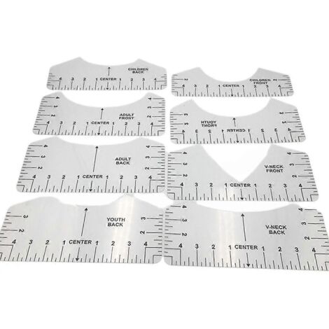 Ensemble de 8 gabarits transparents pour t-shirts (avant, dos, col en V) - Modèle à monter soi-même