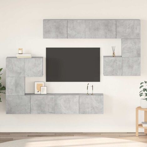 Ensemble de 8 meuble TV - Armoire Télévision Moderne  Banc TV Gris béton Aggloméré -FR36400