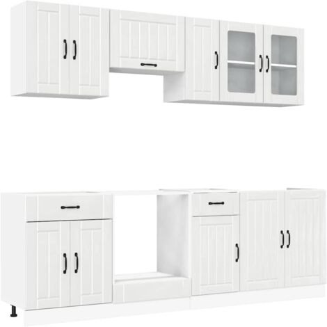 Ensemble de 8 meubles de cuisine  Meuble de cuisine "Lucca" en bois d'ingénierie blanc brillant