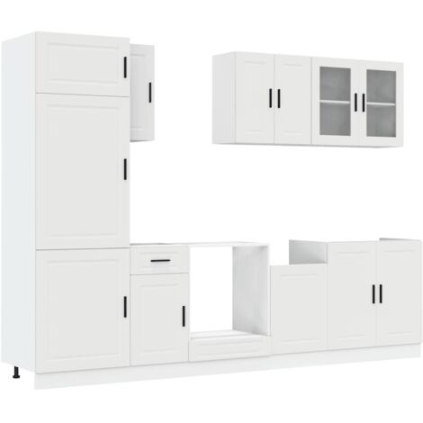 Ensemble de 8 meubles de cuisine  Meuble de cuisine "Porto" en bois d'ingénierie blanc