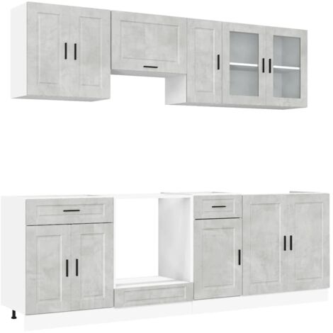 Ensemble de 8 meubles de cuisine  Meuble de cuisine "Porto" en bois d'ingénierie gris béton