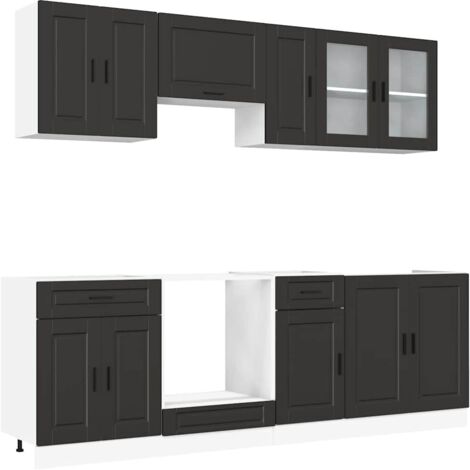 Ensemble de 8 meubles de cuisine  Meuble de cuisine "Porto" en bois d'ingénierie noir