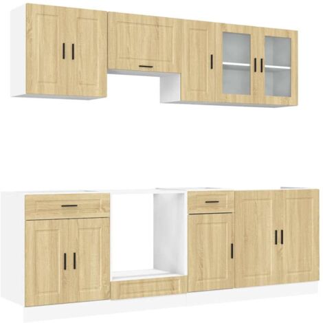 Ensemble de 8 meubles de cuisine  Meuble de cuisine "Porto" en chêne Sonoma