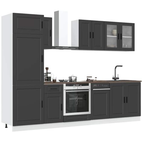 Ensemble de 8 meubles de cuisine "Porto" en bois d'ingénierie noir vidaXL
