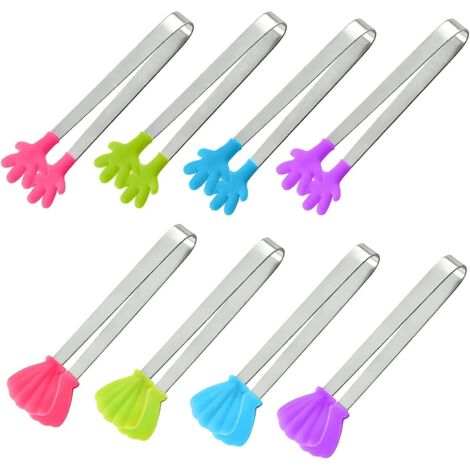 Ensemble de 8 mini pinces à glaçons en acier inoxydable avec poignée en silicone antidérapante pour la cuisine et le barbecue