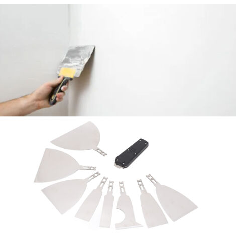 Ensemble de 8 outils de grattage pour plaques de plâtre avec sac de rangement, couteau à enduire et à racler le plâtre, outil en acier inoxydable pour la réparation,