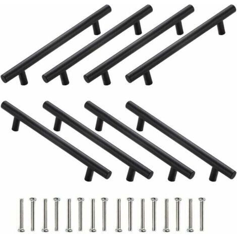 Ensemble de 8 pièces comprenant poignées, boutons de tiroir, tirettes et poignées de meubles noirs.