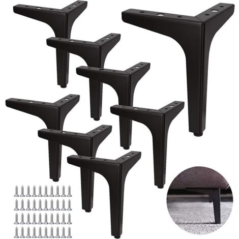Ensemble de 8 pieds de canapé en métal, 17 cm, pieds de table basse en métal, charge jusqu'à 600 kg, pieds de meubles noirs, support en fer forgé pour canapé, table basse, meuble TV, armoire, avec 40