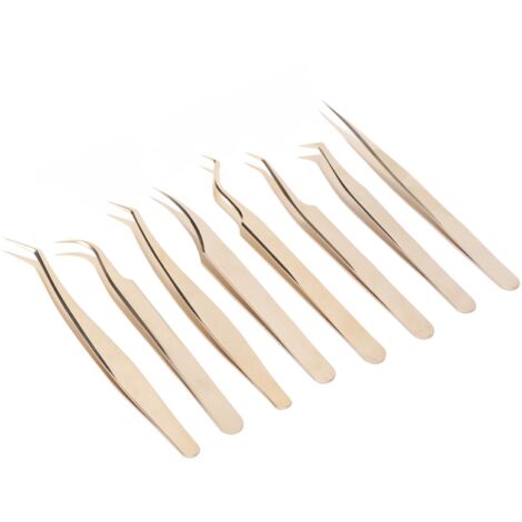 Ensemble de 8 Pinceaux à Extensions de Cils en Acier Inoxydable, avec Pointes Droites et Courbées pour Pose Précise