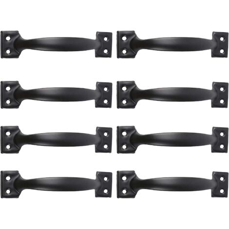 Ensemble de 8 poignées de porte de grange rustiques noires - 6 poignées de tirage vintage pour placards de cuisine, tiroirs, armoires - Convient aux clôtures en bois (Noir, 6)