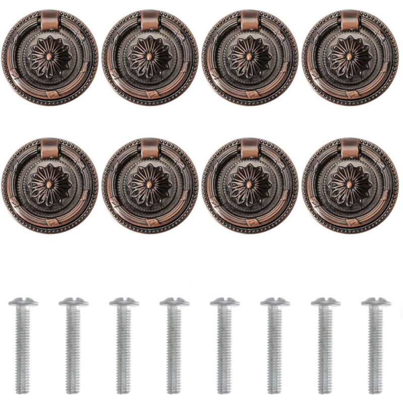 Ensemble de 8 poignées de suspension pour meubles, armoires de cuisine, commodes, penderies, cuivre rouge, 4,7 cm