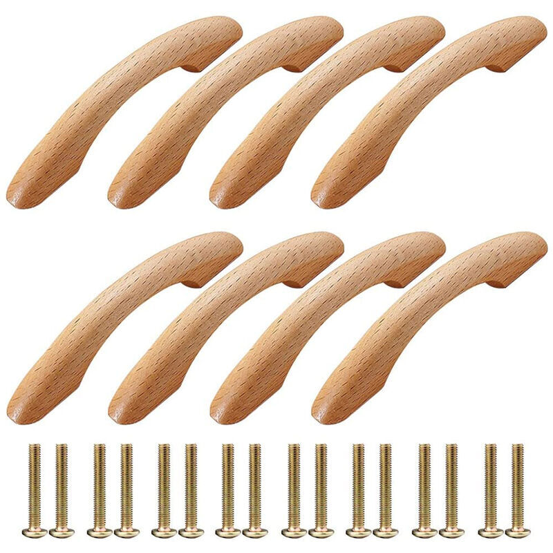 Ensemble de 8 Poignées en Bois pour Tiroirs de 96mm - Avec Vis pour Commodes, Armoires, Portes - Ulisem