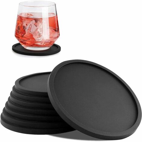 Ensemble De 8 Verres De Dessous De Verre Aoligei, Dessous De Verre Rond En Silicone Noir Antidérapant, Dessous De Verre Résistant À La Chaleur Pour Bar, Salon Et Cuisine, Protection De Toutes Les Surf