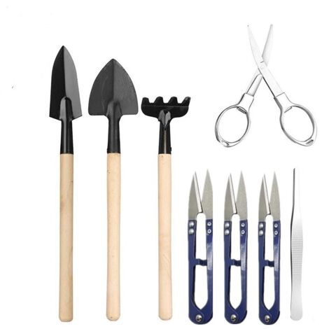 Ensemble de 9 mini-outils de jardin pour bonsaïs, plantes grasses et plantes en pot