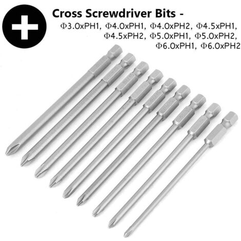 Ensemble de 9 pièces 6.35mm hexagonal queue croix tournevis tête tournevis Kit outil électrique longueur 150mM